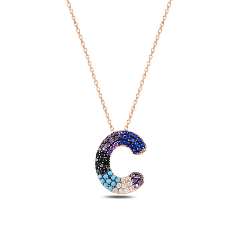 -C-%20Initial%20Multi%20Color%20CZ%20Necklace-Rose%20Gold%20Plated