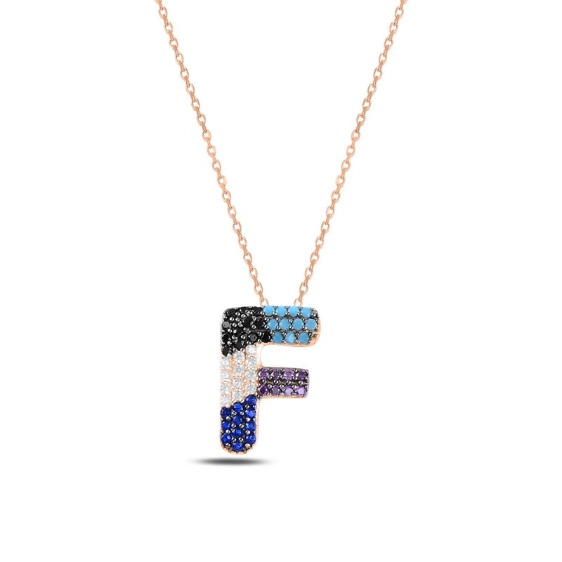 -F-%20Initial%20Multi%20Color%20CZ%20Necklace-Rose%20Gold%20Plated