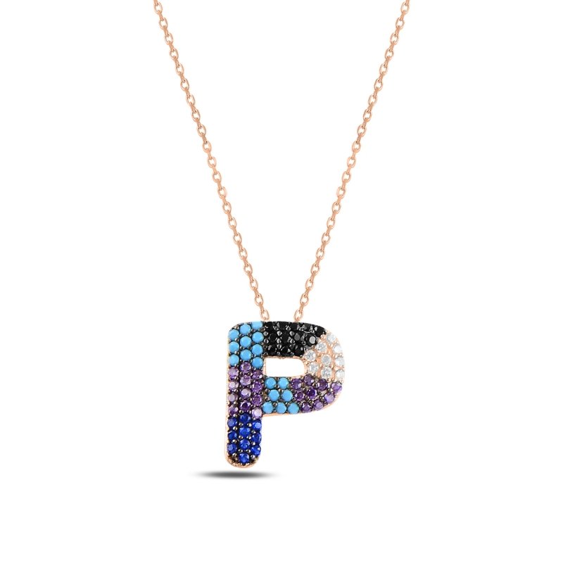 -P-%20Initial%20Multi%20Color%20CZ%20Necklace-Rose%20kaplama