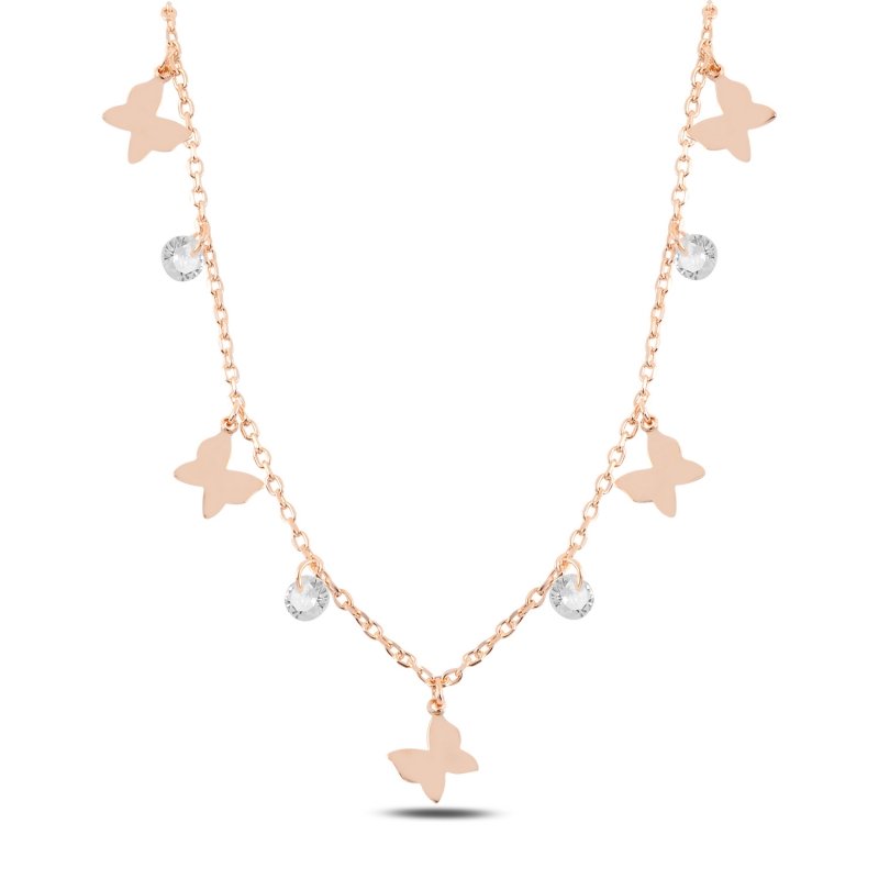 Dangle%20Butterfly%20&%20CZ%20Charm%20Necklace-Rose%20kaplama