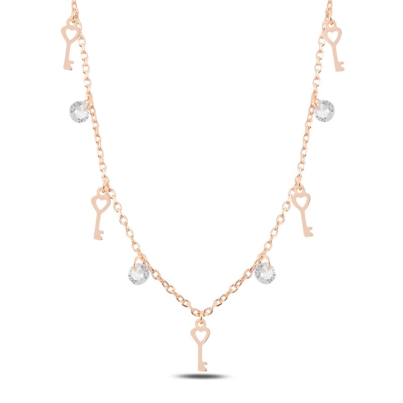 Dangle%20Key%20&%20CZ%20Charm%20Necklace-Rose%20Gold%20Plated