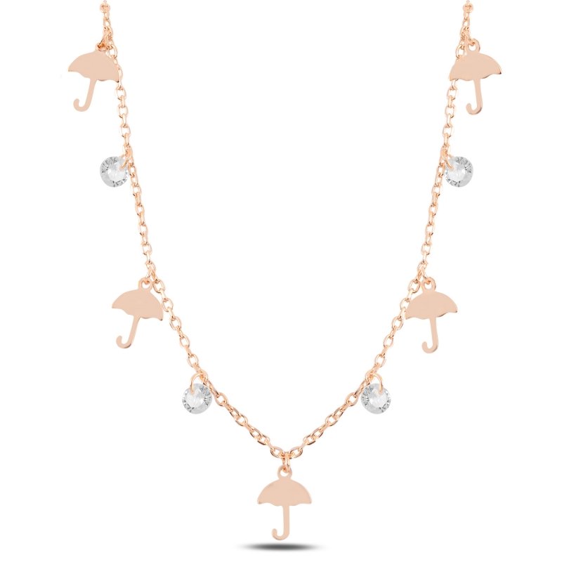 Dangle%20Umbrella%20&%20CZ%20Charm%20Necklace-Rose%20Gold%20Plated