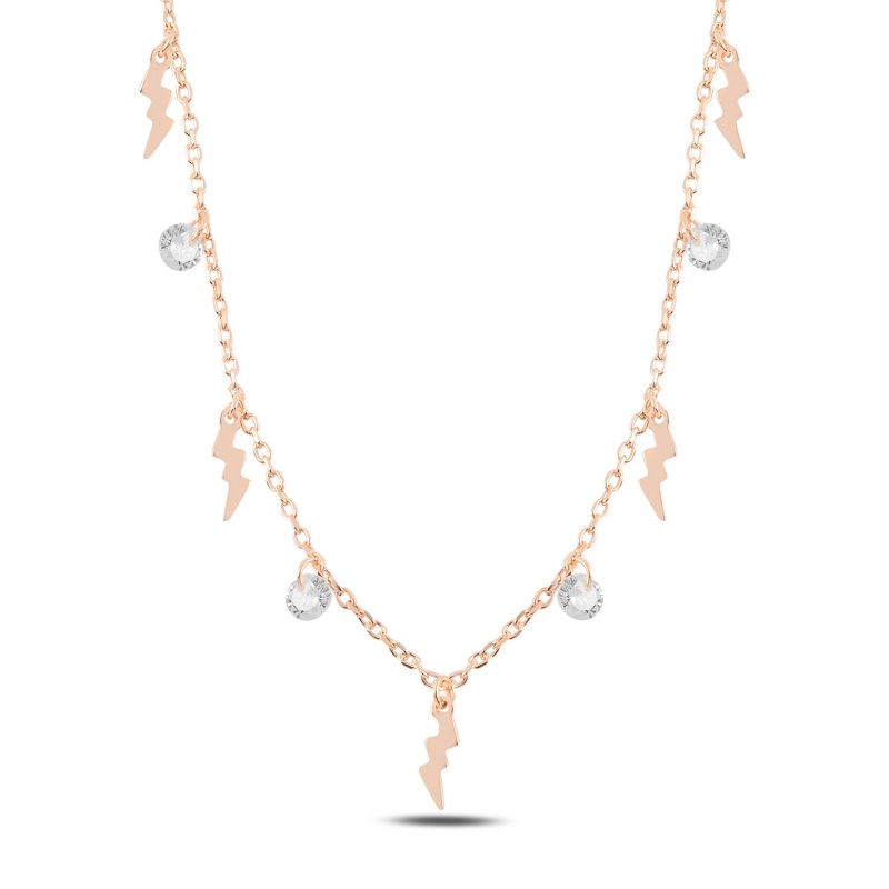 Dangle%20Lightning%20Bolt%20&%20CZ%20Charm%20Necklace-Rose%20Gold%20Plated