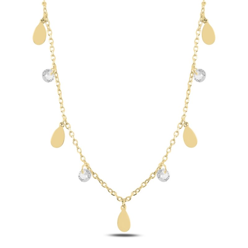 Dangle%20Teardrop%20&%20CZ%20Charm%20Necklace-Gold%20Plated