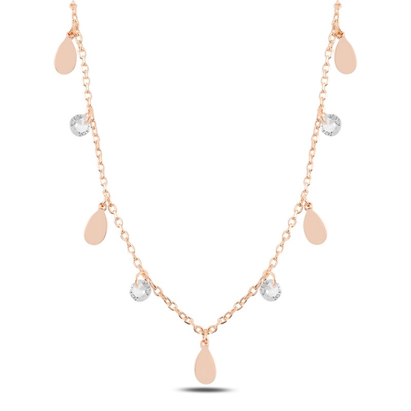 Dangle%20Teardrop%20&%20CZ%20Charm%20Necklace-Rose%20Gold%20Plated