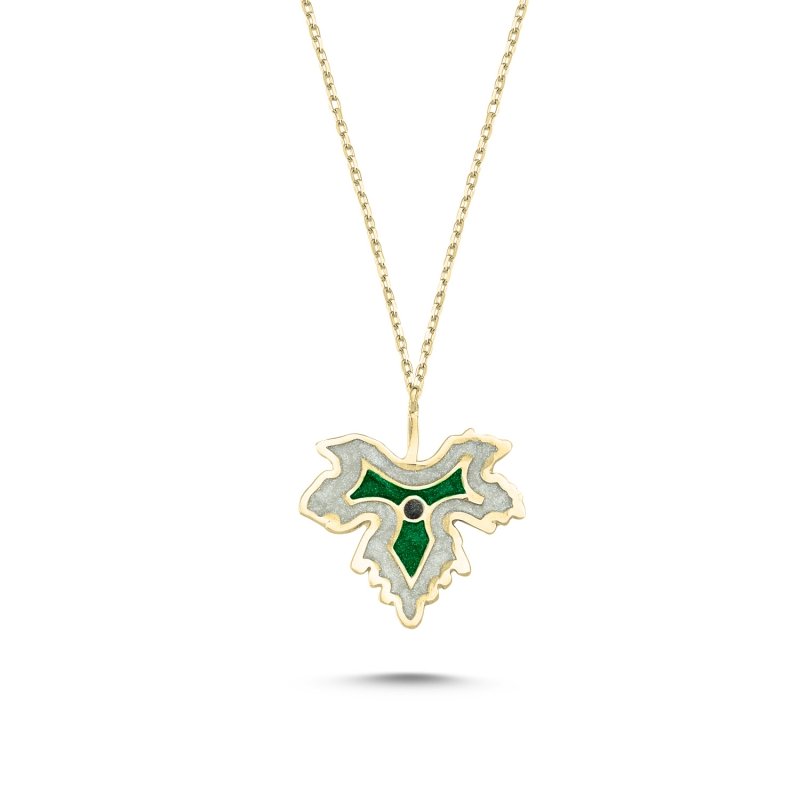 Sycamore%20Leaf%20Shiny%20Green%20Enamel%20Necklace-Gold%20Plated