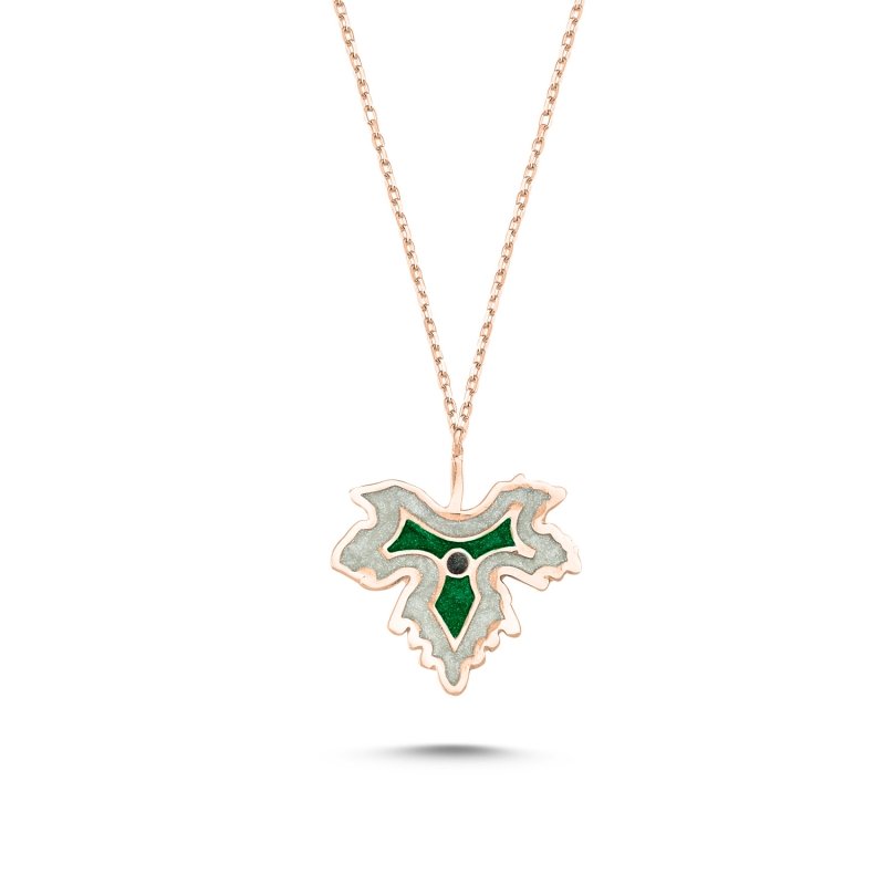 Sycamore%20Leaf%20Shiny%20Green%20Enamel%20Necklace-Rose%20Gold%20Plated