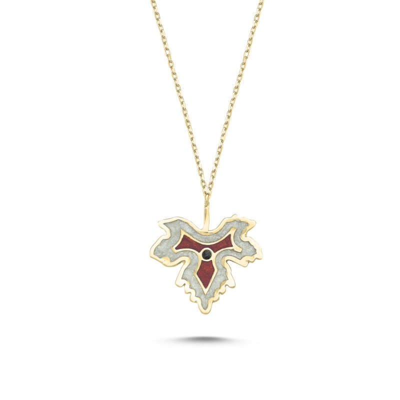 Sycamore%20Leaf%20Shiny%20Red%20Enamel%20Necklace-Gold%20Plated