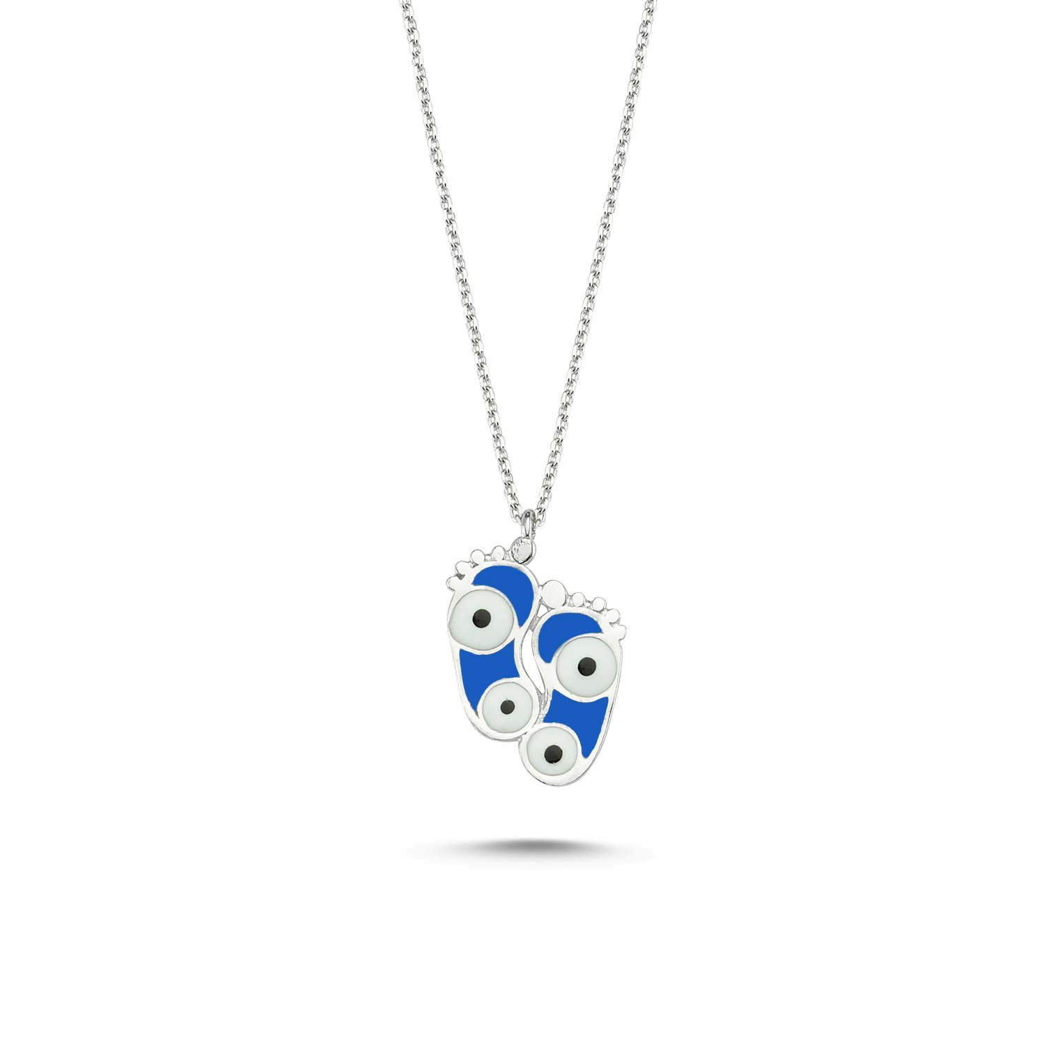 Evil%20Eye%20&%20Footprint%20Blue%20Enamel%20Necklace-Rodyum%20kaplama