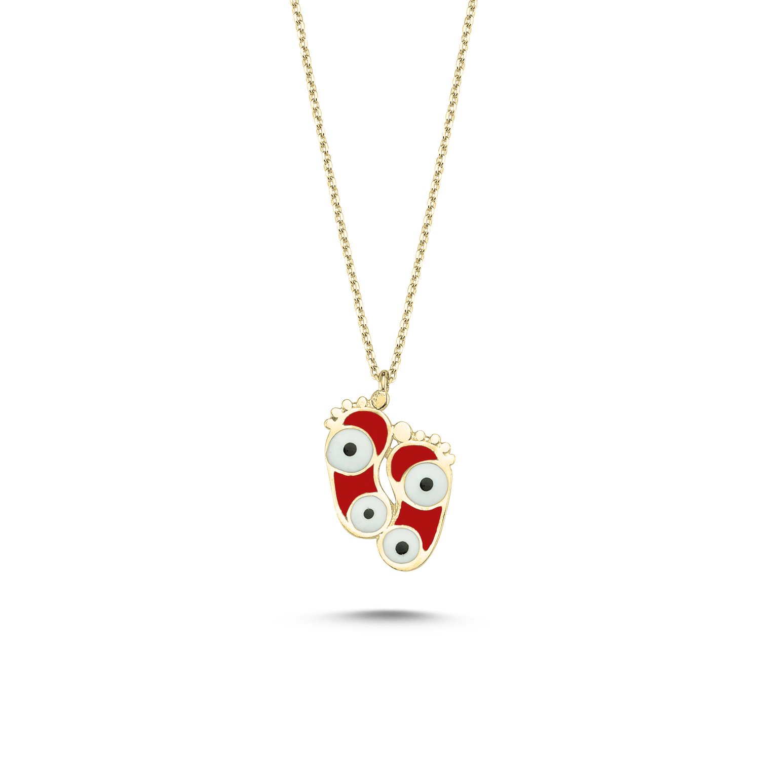 Evil%20Eye%20&%20Footprint%20Red%20Enamel%20Necklace-Altın%20kaplama