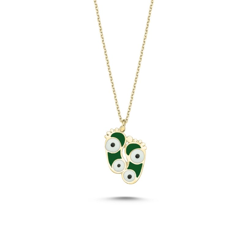 Evil%20Eye%20&%20Footprint%20Green%20Enamel%20Necklace-Gold%20Plated