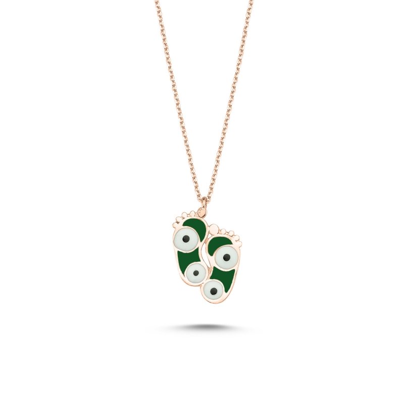 Evil%20Eye%20&%20Footprint%20Green%20Enamel%20Necklace-Rose%20Gold%20Plated