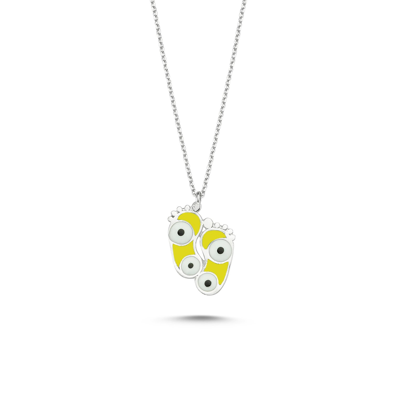 Evil%20Eye%20&%20Footprint%20Yellow%20Enamel%20Necklace-Rodyum%20kaplama