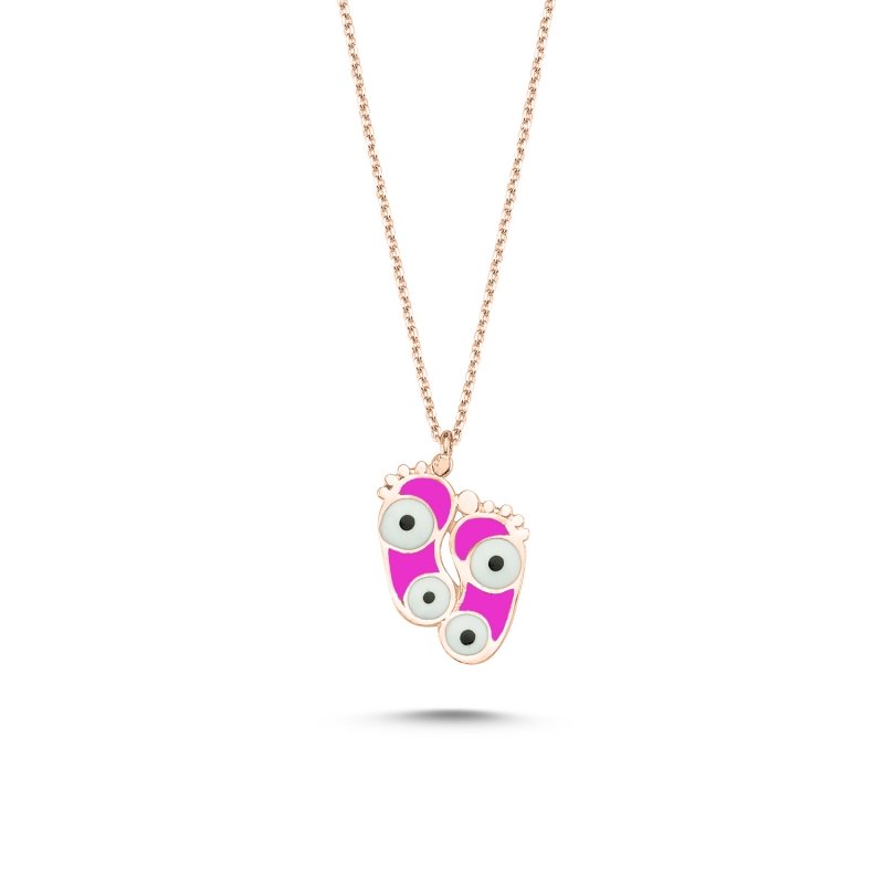 Evil%20Eye%20&%20Footprint%20Pink%20Enamel%20Necklace-Rose%20Gold%20Plated