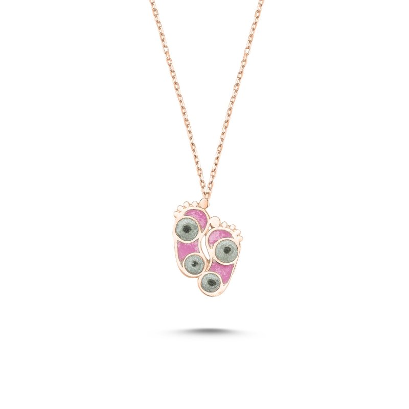 Footprint%20Shiny%20Pink%20Enamel%20Necklace-Rose%20Gold%20Plated