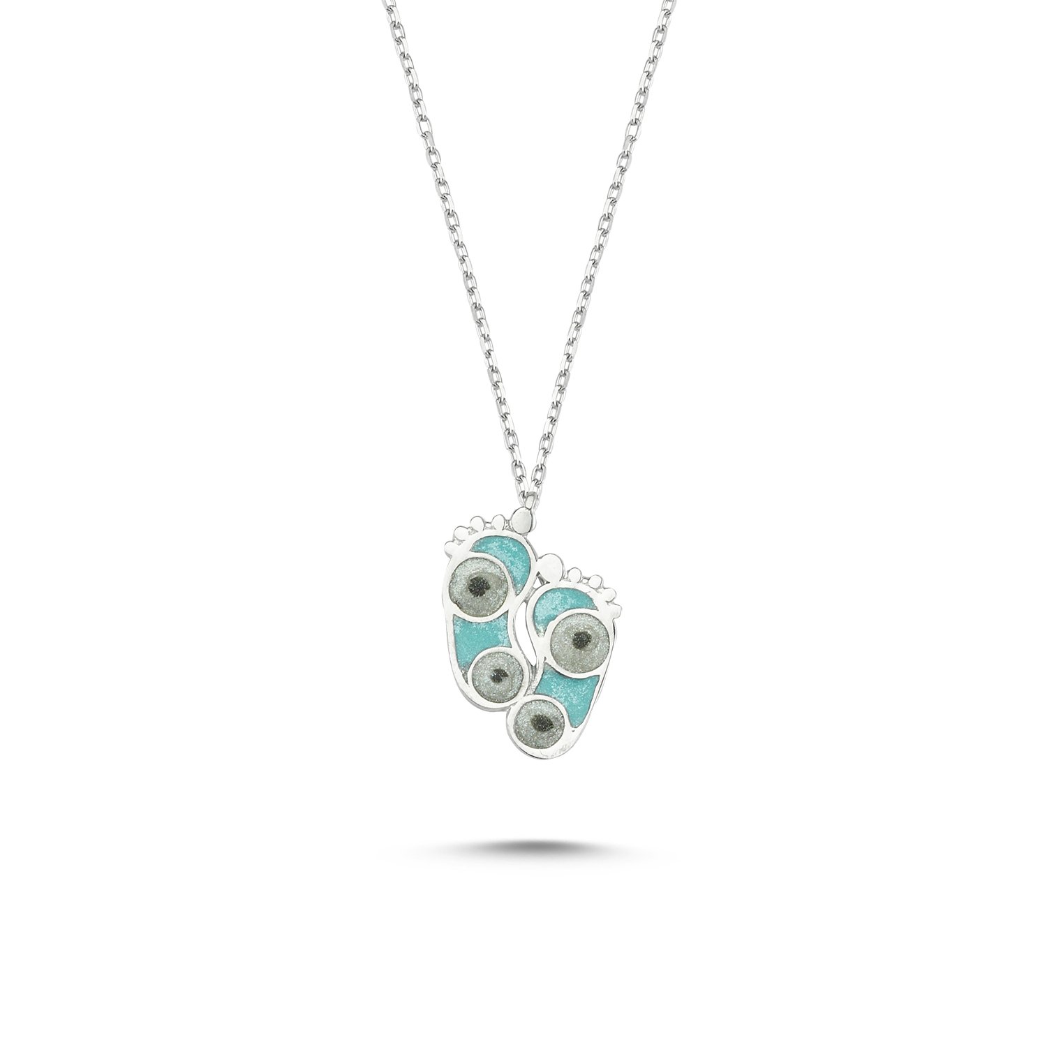 Footprint%20Shiny%20Turquoise%20Enamel%20Necklace-Rodyum%20kaplama