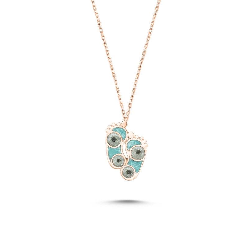 Footprint%20Shiny%20Turquoise%20Enamel%20Necklace-Rose%20Gold%20Plated