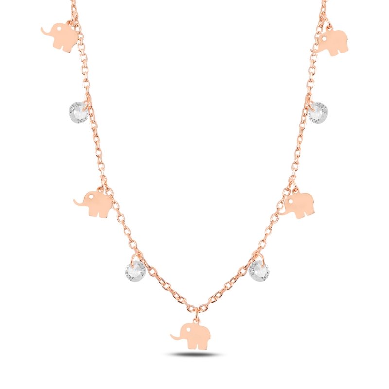 Dangle%20Elephant%20&%20CZ%20Charm%20Necklace-Rose%20Gold%20Plated