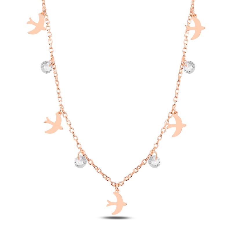 Dangle%20Bird%20&%20CZ%20Charm%20Necklace-Rose%20Gold%20Plated