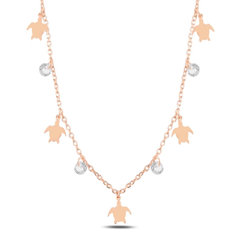 Dangle%20Turtle%20&%20CZ%20Charm%20Necklace-Rose%20Gold%20Plated