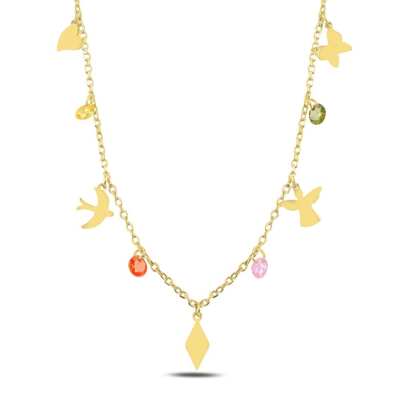 Dangle%20Assorted%20Shapes%20&%20Multi%20Color%20CZ%20Charm%20Necklace