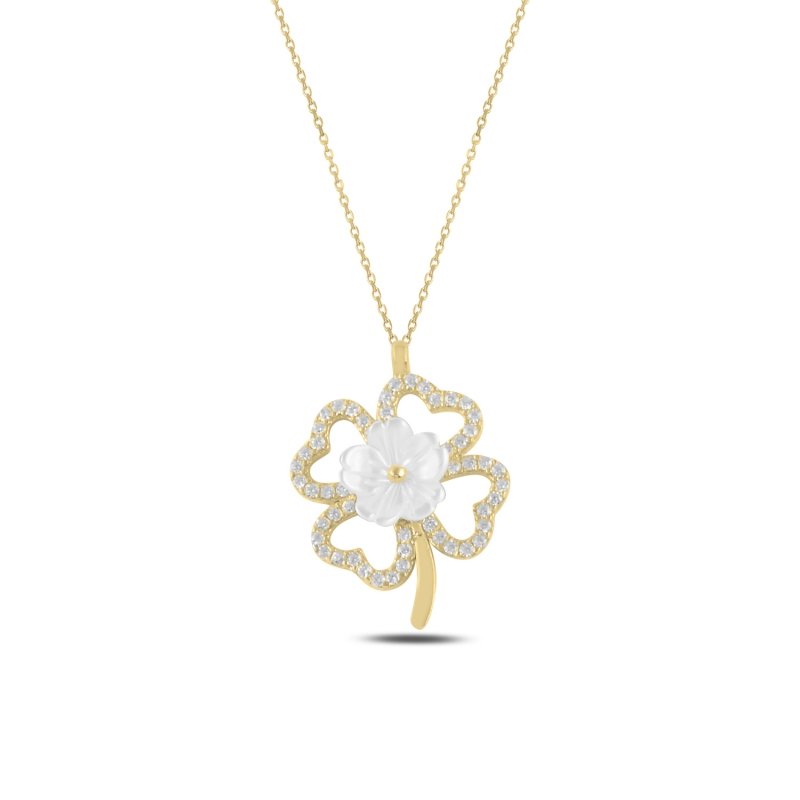 Clover%20Mother%20of%20Pearl%20&%20CZ%20Necklace-Gold%20Plated