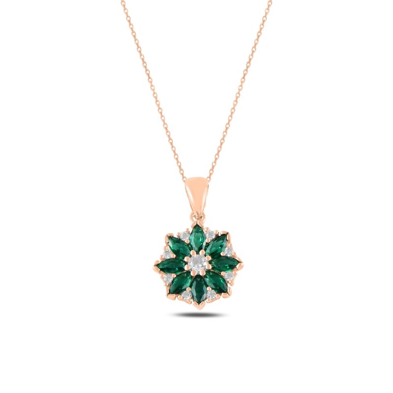 Flower%20Emerald%20CZ%20Necklace-Rose%20Gold%20Plated