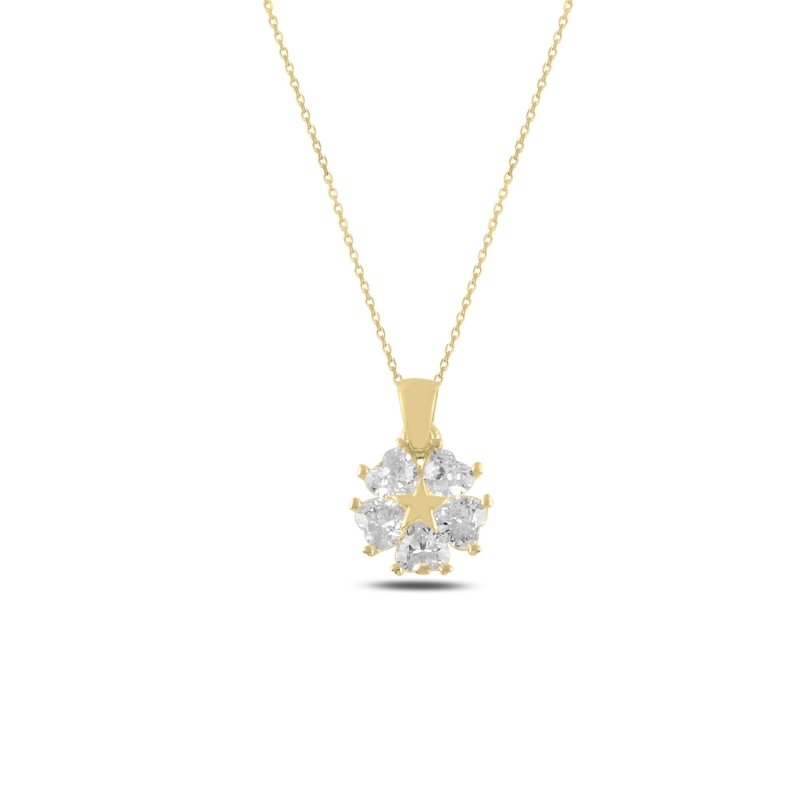 Heart%20CZ%20Flower%20&%20Star%20Necklace-Gold%20Plated