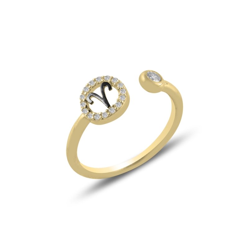 Aries%20Zodiac%20CZ%20Adjustable%20Size%20Ring-Altın%20kaplama