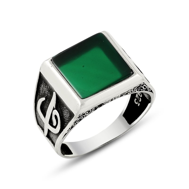 Green%20Agate%20Alif%20&%20Waw%20Letter%20Men’s%20Ring