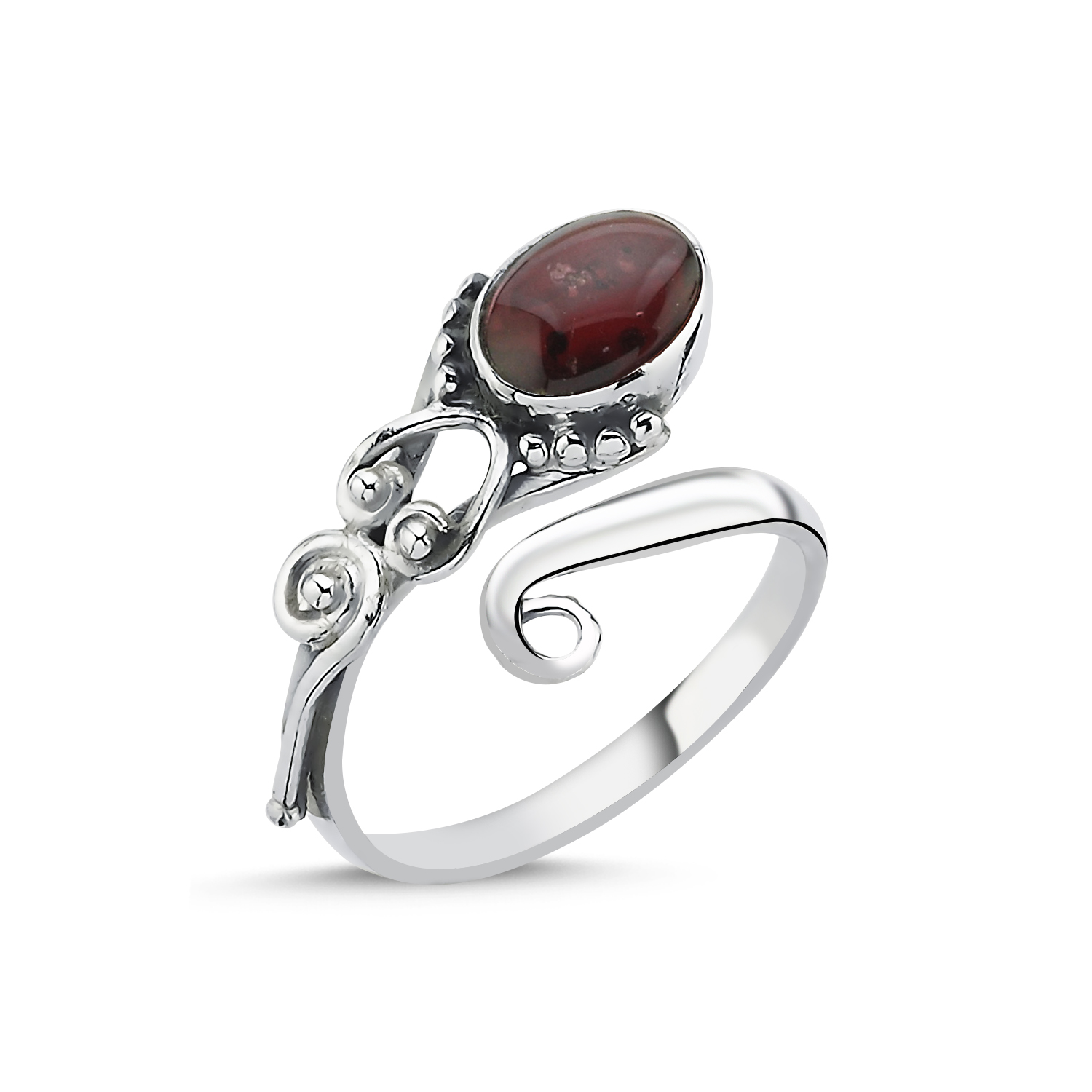 Cabachon%20Ruby%20&%20Adjustable%20Ethnic%20Oxidised%20Ring