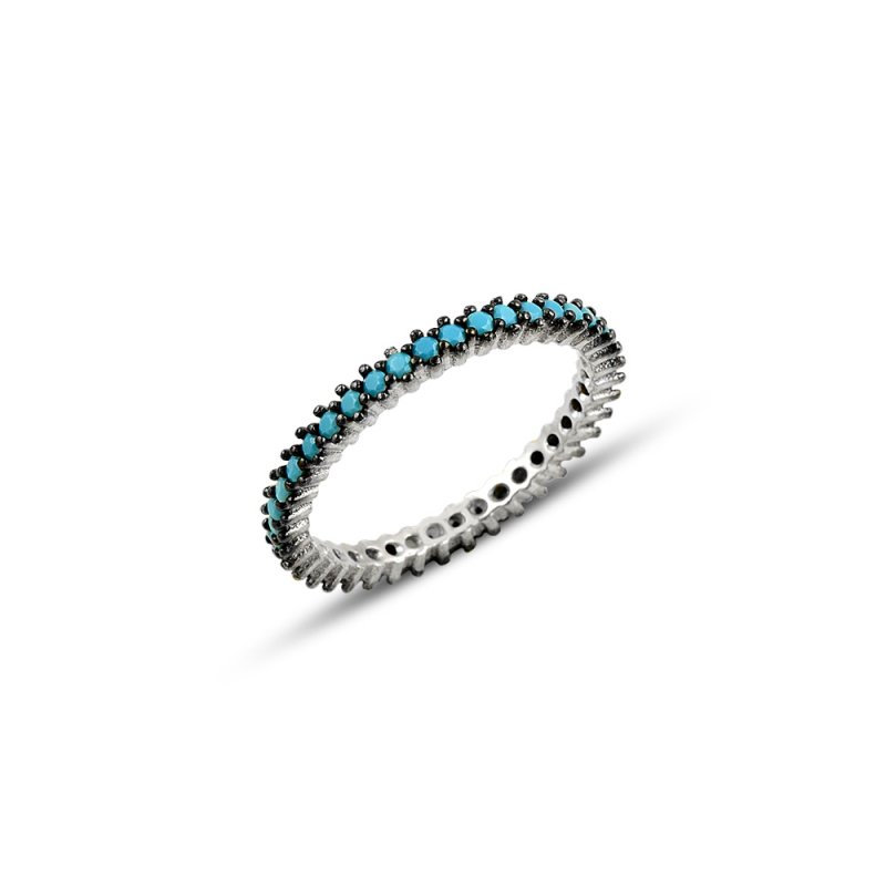 Rhodium%20Plated%20Turquoise%20CZ%20Single%20Row%20Eternity%20Ring%20With%20Black