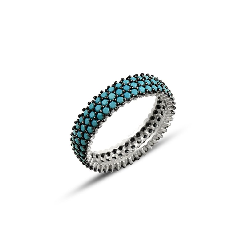 Rhodium%20Plated%20Turquoise%20CZ%203%20Row%20Eternity%20Ring%20With%20Black