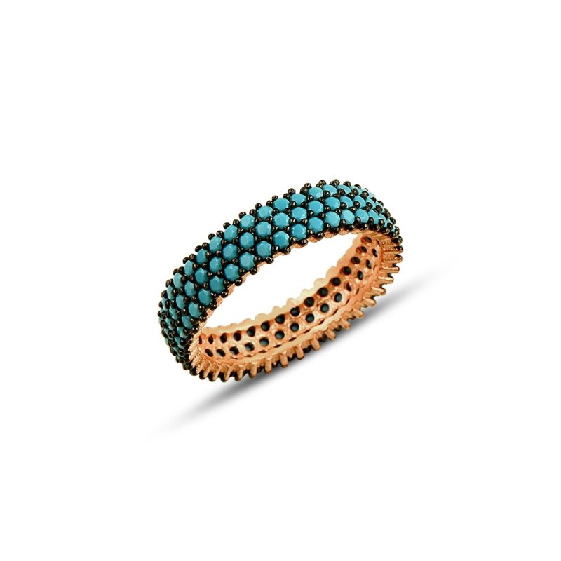 Rose%20Gold%20Plated%20Turquoise%20CZ%203%20Row%20Eternity%20Ring%20With%20Black