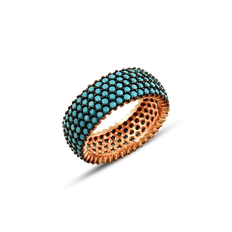 Rose%20Gold%20Plated%20Turquoise%20CZ%205%20Row%20Eternity%20Ring%20With%20Black