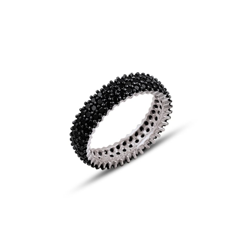 Rhodium%20Plated%20Black%20CZ%203%20Row%20Eternity%20Ring%20With%20Black