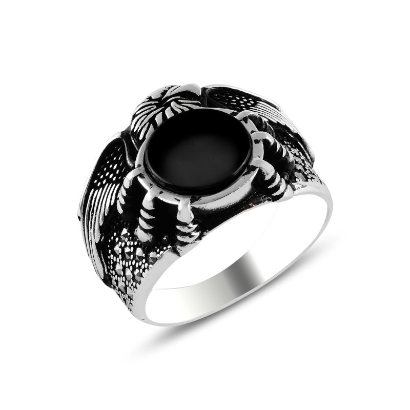 Eagle%20Claw%20Marcasite%20&%20Onyx%20Men’s%20Ring