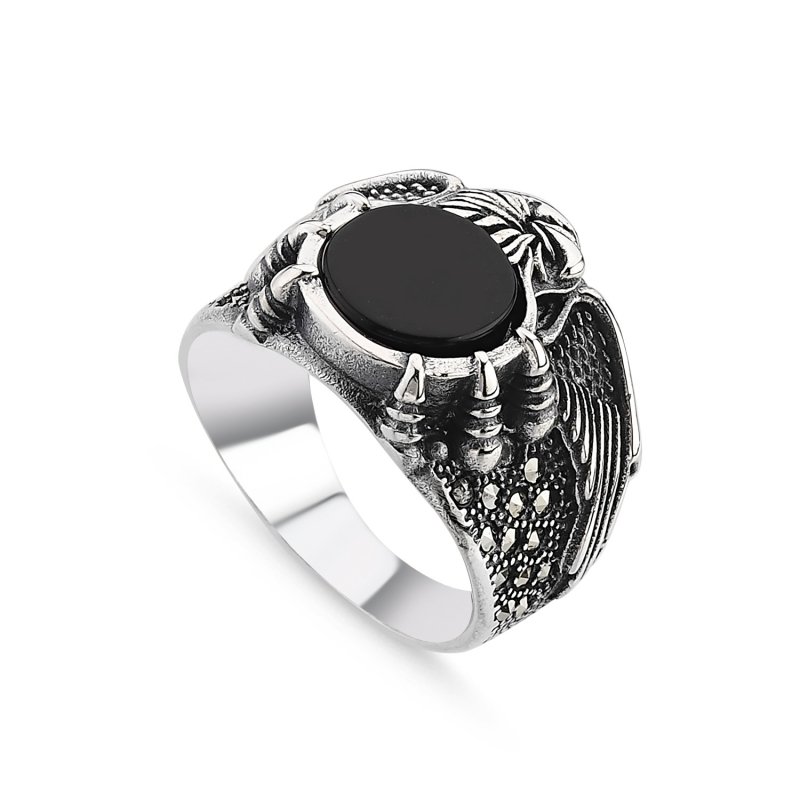 Eagle%20Claw%20Marcasite%20&%20Onyx%20Men’s%20Ring