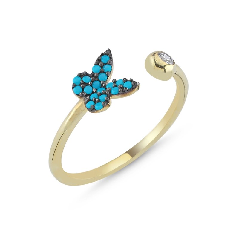 Butterfly%20Turquoise%20CZ%20Adjustable%20Size%20Ring-Gold%20Plated