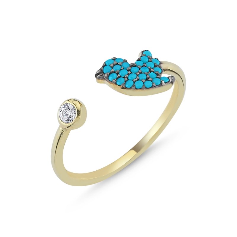 Turquoise%20CZ%20Birdie%20Adjustable%20Size%20Ring-Gold%20Plated