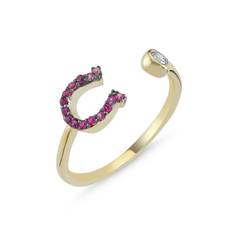 Lucky%20Horseshoe%20Shades%20of%20Pink%20CZ%20Adjustable%20Size%20Ring-Gold%20Plated