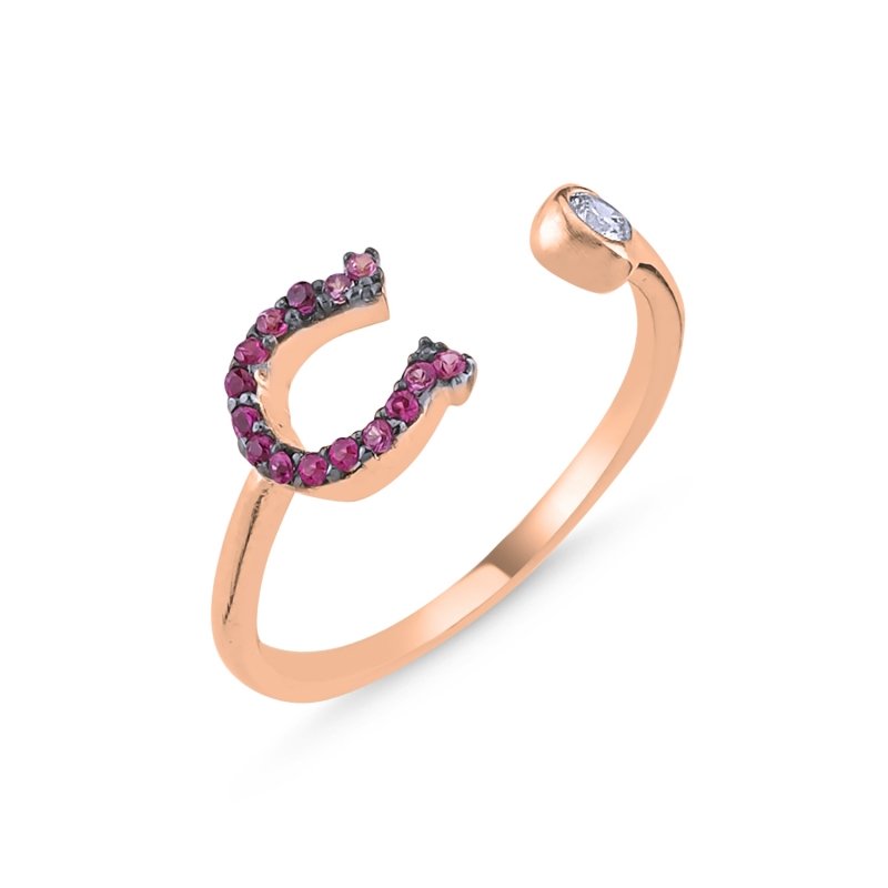 Lucky%20Horseshoe%20Shades%20of%20Pink%20CZ%20Adjustable%20Size%20Ring-Rose%20Gold%20Plated