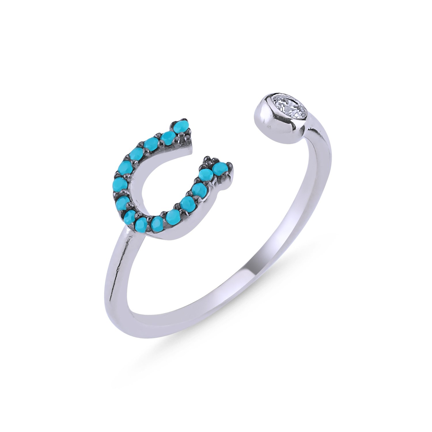 Lucky%20Horseshoe%20Turquoise%20CZ%20Adjustable%20Size%20Ring-Rodyum%20kaplama