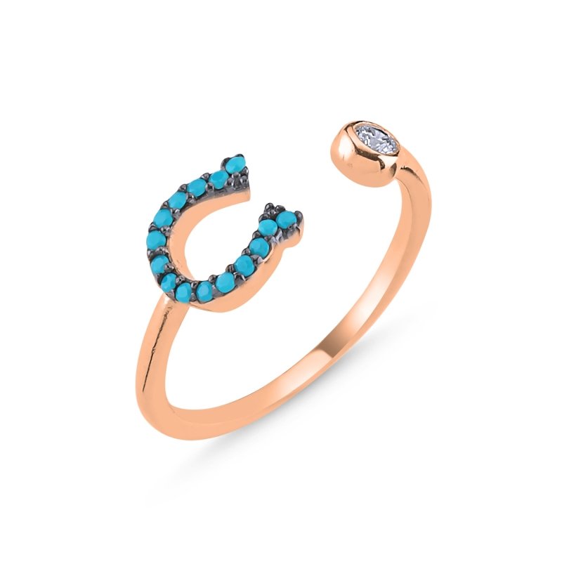 Lucky%20Horseshoe%20Turquoise%20CZ%20Adjustable%20Size%20Ring-Rose%20Gold%20Plated