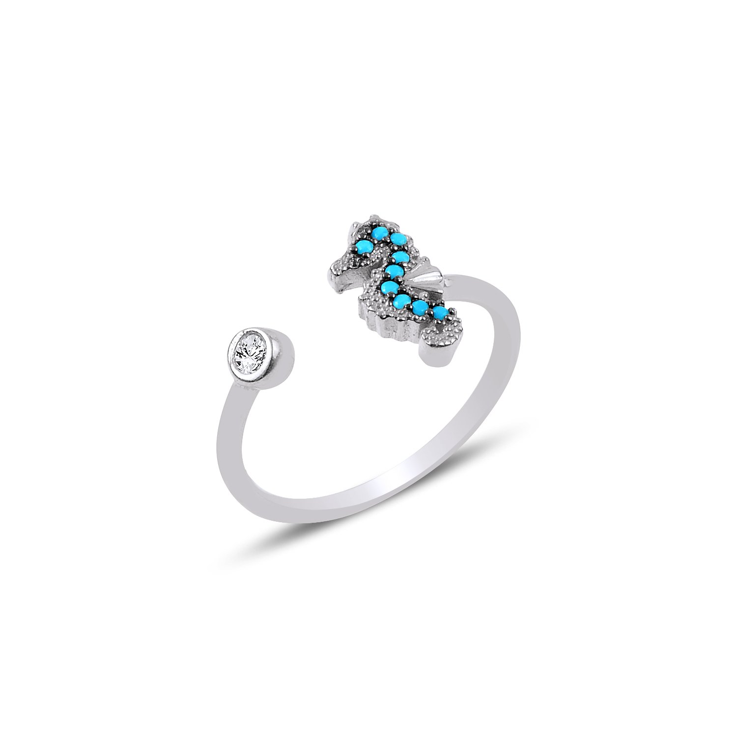 Nano%20Turquoise%20Adjustable%20Size%20Seahorse%20Ring-Rodyum%20kaplama