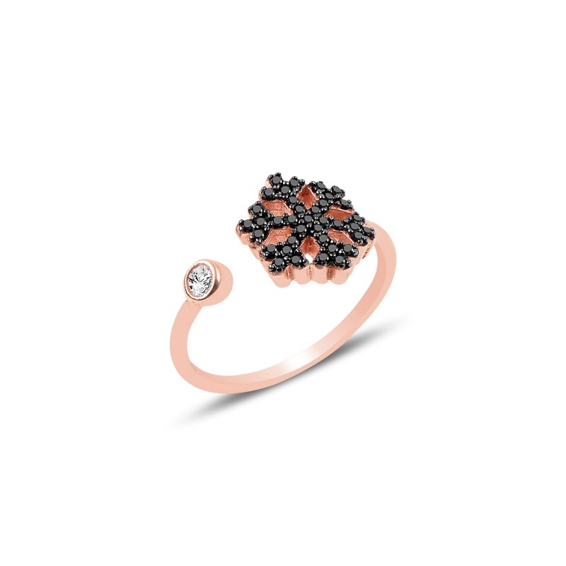 Black%20CZ%20Adjustable%20Size%20Snowflake%20Ring-Rose%20Gold%20Plated