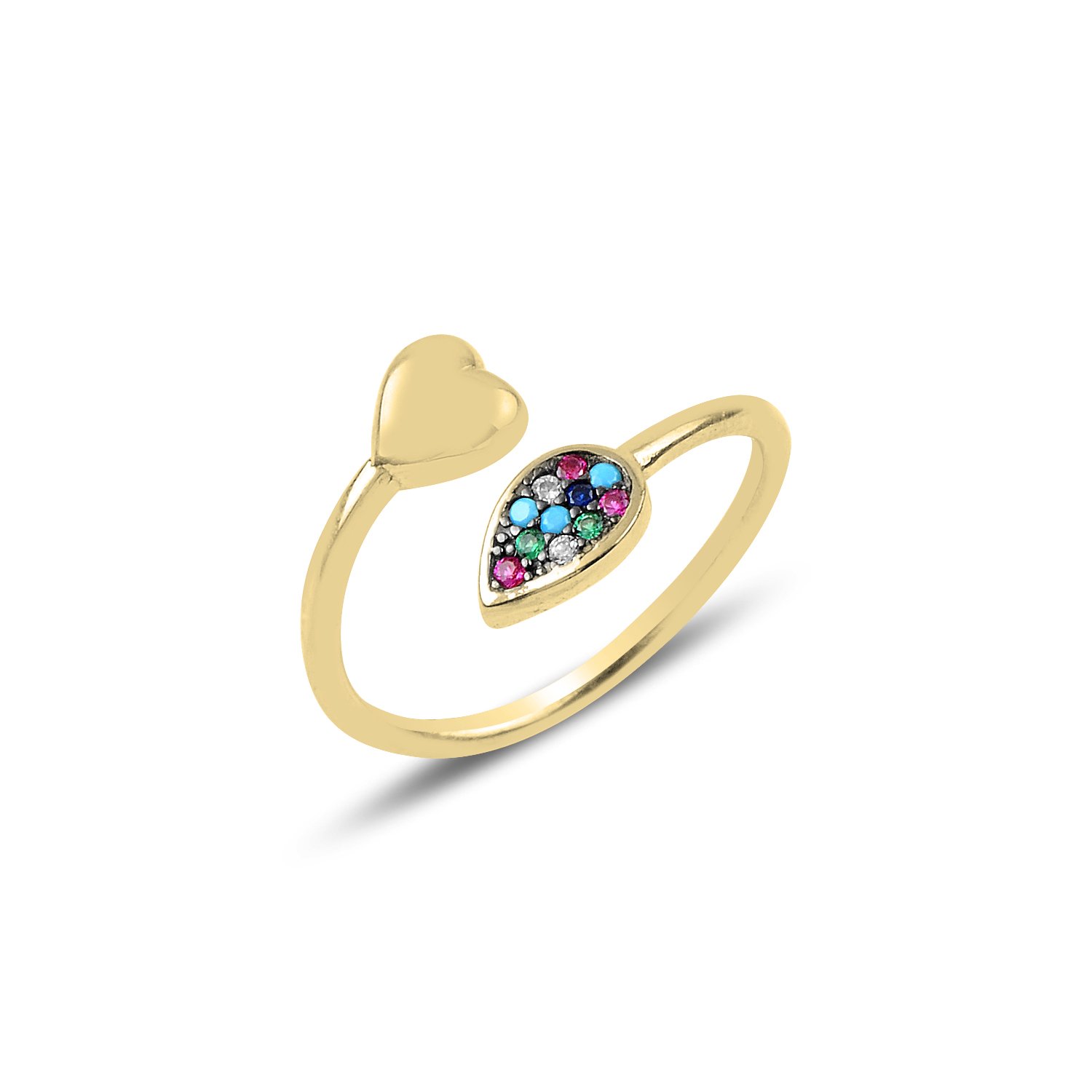 Heart%20Mix%20CZ%20Adjustable%20Size%20Ring-Altın%20kaplama