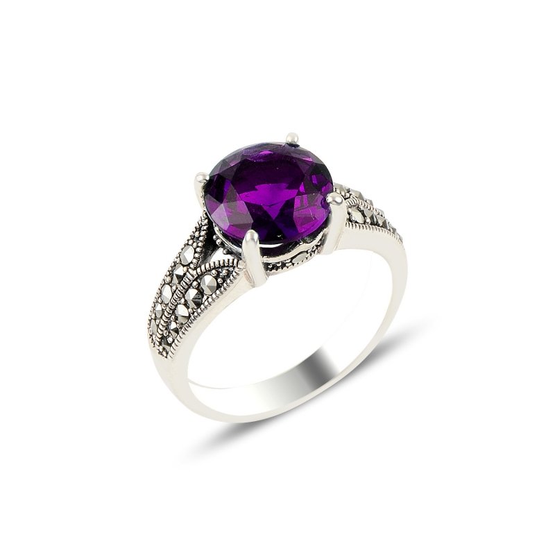 Marcasite%20&%20Amethyst%20CZ%20Solitaire%20Ring