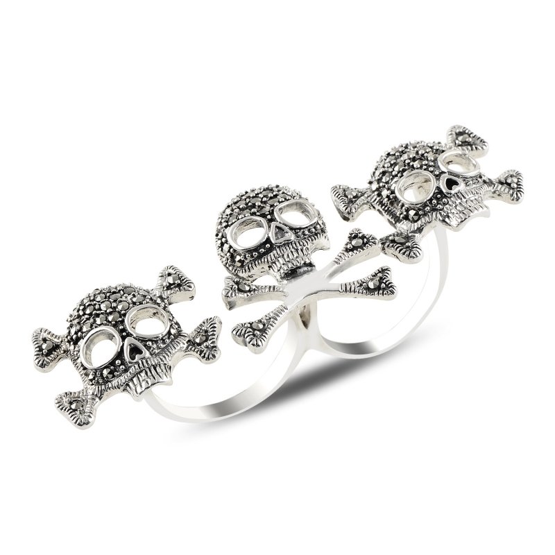 Skull%20Marcasite%20Two%20Finger%20Adjustable%20Size%20Ring