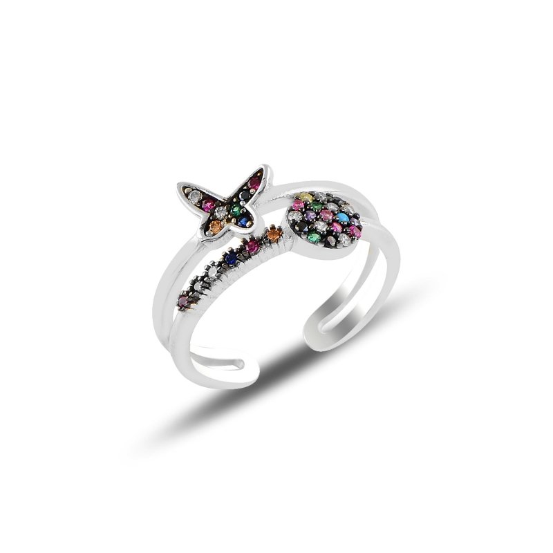 Butterfly%20Multi%20Color%20CZ%20Adjustable%20Size%20Ring-Rodyum%20kaplama